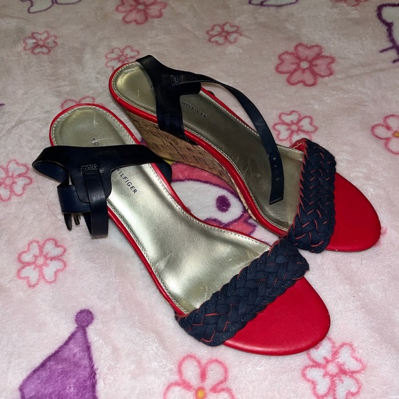 Tommy Hilfiger Women's Red and Black Wedge Sandals - Picture 2 of 4